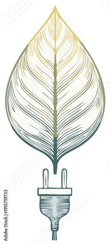 Eco-friendly energy concept of a leaf and electrical plug in vintage style.