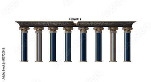 Illustration of a stylized architectural structure with columns and the word 'EQUALITY' above it, symbolizing social justice and equality on World Day of Social Justice.
