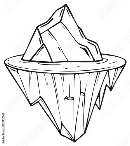 Simple cartoon illustration of a floating iceberg showing its hidden underwater mass
