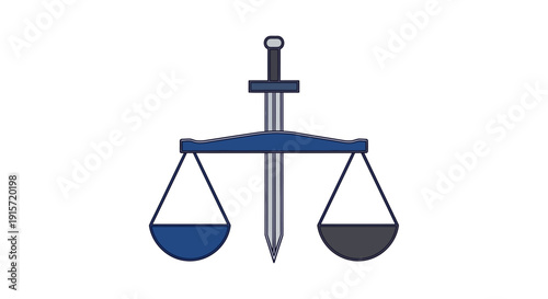 Illustration of a sword piercing scales on a white background, symbolizing social justice and equality.