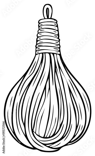 Outline illustration of a traditional herbal compress ball for spa and aromatherapy treatment