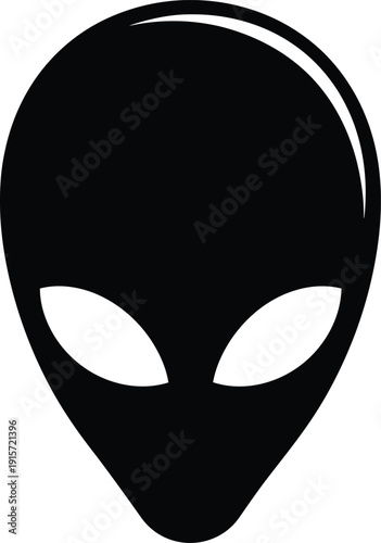 A sleek and modern black alien head with large white eyes Vector