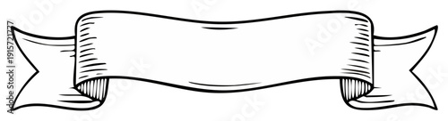 Ink drawn ribbon banner illustration, blank scroll with a blank space for text, vintage decorative design elements