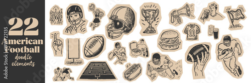 Hand drawn american football doodle icons set