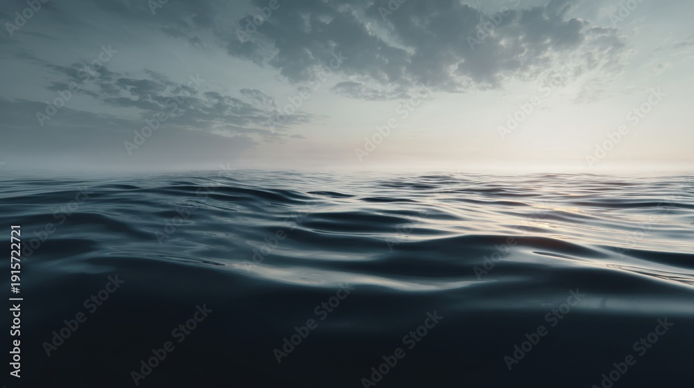 Obraz premium Serene Ocean Waves Under Cloudy Sky at Dusk, Capturing the Calm Beauty of Nature and Tranquility for Relaxation and Peaceful Living Spaces