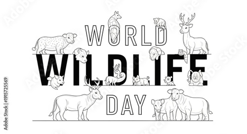 World wildlife day illustration with various animals and text