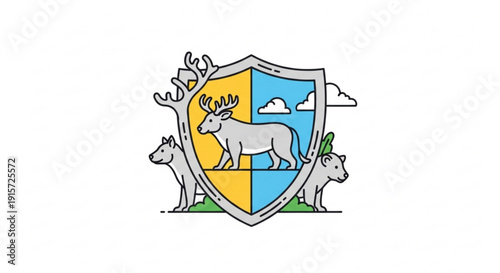 Shield with deer and animals heraldic symbol crest logo icon graphic illustration wildlife nature protection