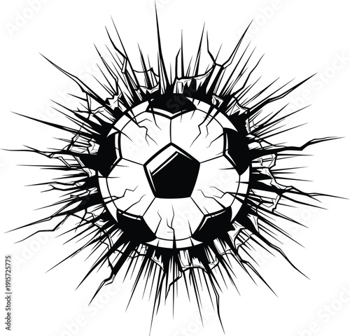 A dynamic and explosive illustration of a soccer ball bursting with energy. Vector