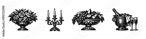 Floral ornate objects set