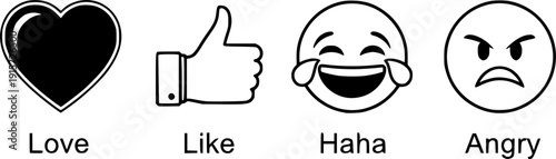 Social Media Reaction Icons Set Heart Like Laugh and Angry Vector
