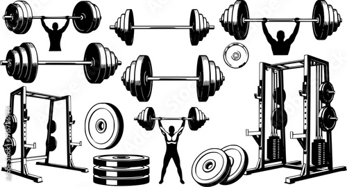 Barbell Weightlifting Equipment for Fitness and Gym Workout Vector
