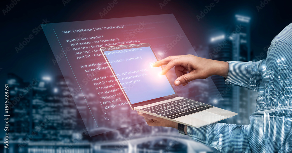 Naklejka premium Script programming for task manager user interface, handling form submission, input validation, task list rendering, and exception alerts with dynamic DOM interaction Vouch