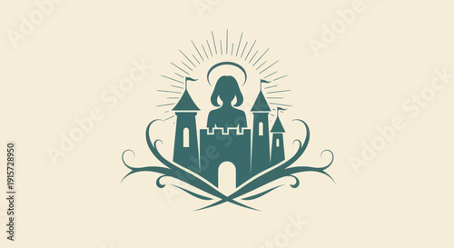 Green castle emblem with halo illustration