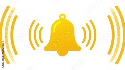 Yellow Bell Icon with Sound Waves Notification Alert Symbol.
