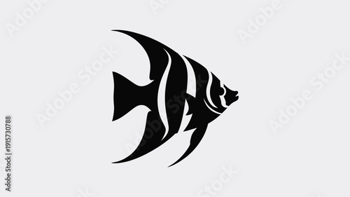 Stylized black fish graphic with white details swimming right