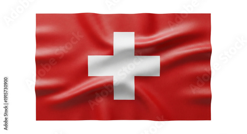 Switzerland National Flag Waving On Isolated Transparent Background