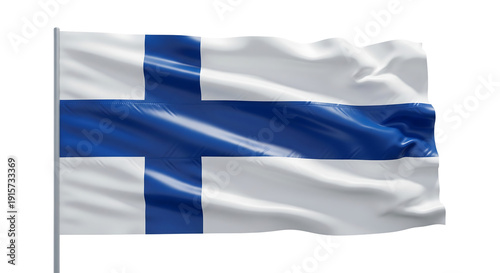 Finnish Flag With Realistic Fabric Texture On Isolated Transparent Background