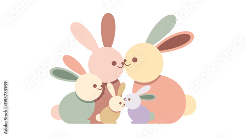 A lovely family of rabbit gathered together for an intimate moment.