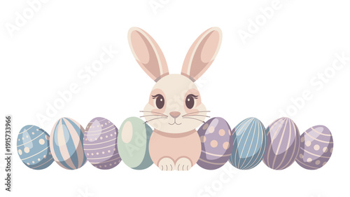 Easter bunny with decorated eggs, perfect for the spring holiday.