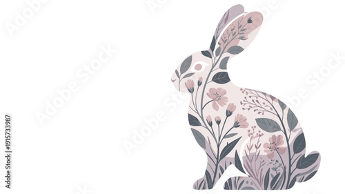A bunny illustration adorned with floral patterns.