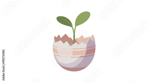 A delicate sprout emerging from a cracked eggshell, symbolizing new beginnings and growth.