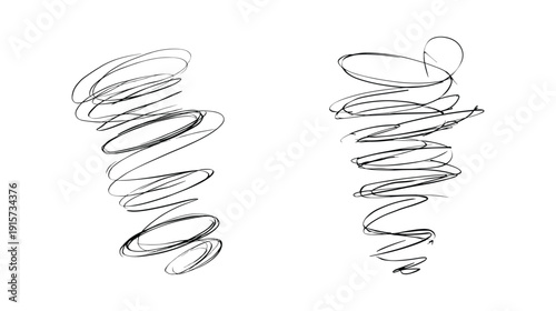 Abstract swirling lines forming tornado shapes on white background