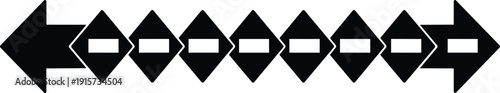 Flat design symmetrical arrow chain with diamond links and central rectangles pointing both left and right in minimalist geometric black