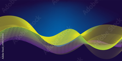 Abstract yellow violet  gradient flowing wave lines on blue background. Modern colorful wavy lines pattern design element. Good for poster, website, banner, presentation, cover, brochure, flyer, heade