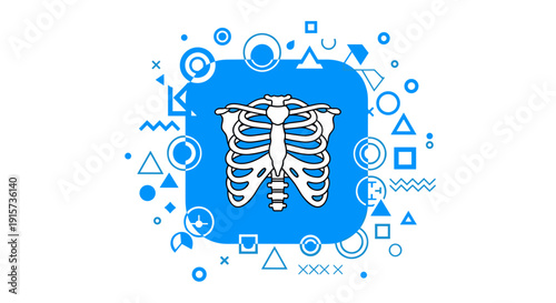 An icon of a human rib cage centered within a square, surrounded by various geometric shapes and patterns.