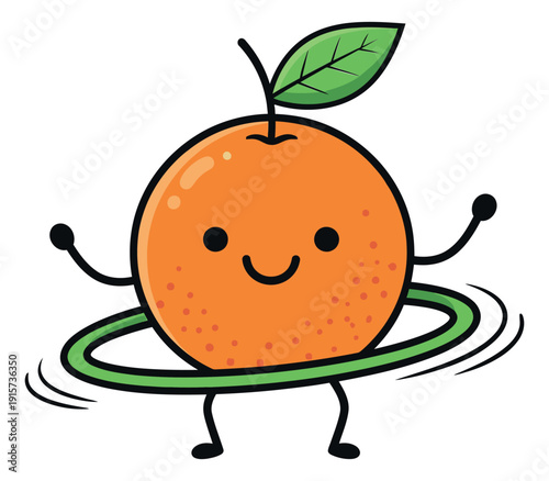 Cute hand drawn illustration of an orange character depicting hula hooping for health and fitness