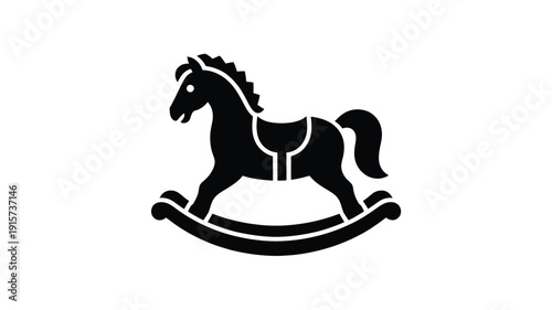 Vintage rocking horse silhouette on white background