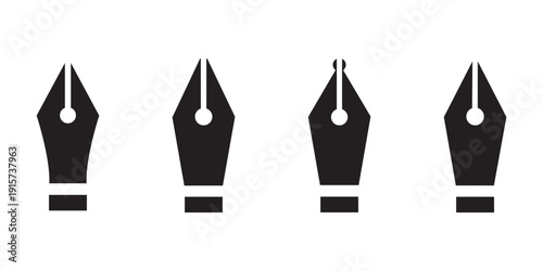 Set of four black silhouette icons of fountain pen nibs.