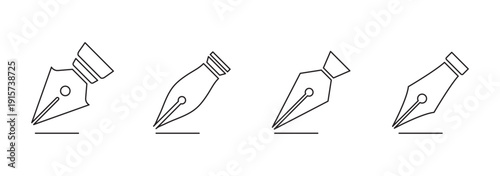 pen nib icon set on transparent background, Vector Element Can Be Used For Nib, Feather, Pen Design Concept from education collection. calligraphy fountain nib pen vector symbol in black filled style.