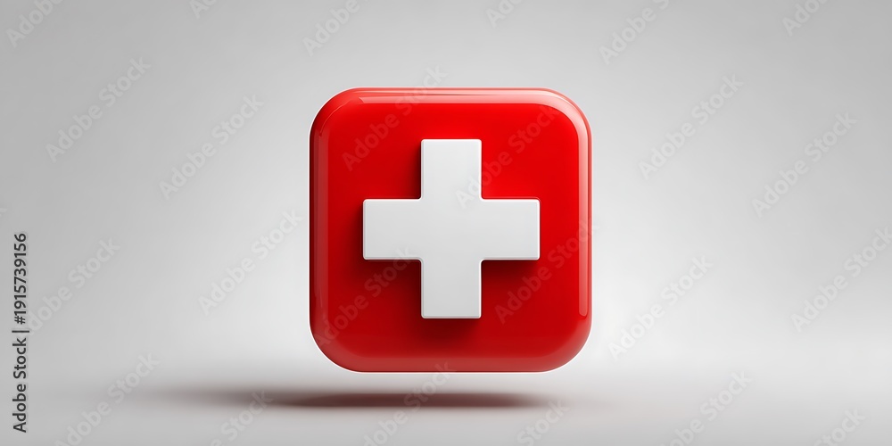 Fototapeta premium Red Swiss cross symbol on white background