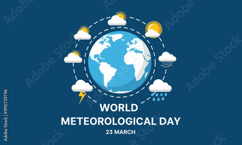 World meteorological day celebration with global weather symbols