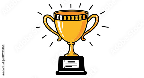 An illustration of a golden trophy with handles and a pedestal base, symbolizing achievement and victory in a competitive event