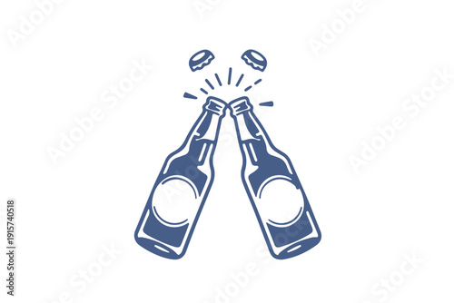 Beer Bottles Toasting Celebration vector illustration retro style