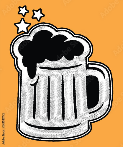 Cheers to Style: Hand-Drawn Sketch Embroidery Beer Mug Graphic Design