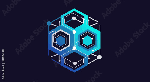 Geometric Hexagonal Structure with Blue Gradient.