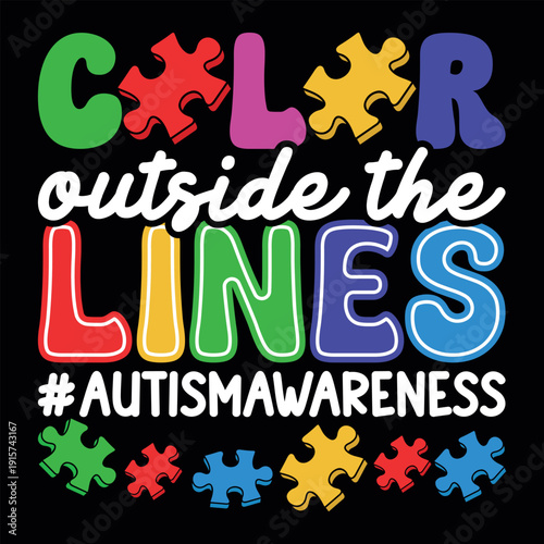 Colorful Puzzle Pattern Funny Autism Awareness T-shirt Design