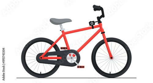 A red bicycle is illustrated against a plain white background, showcasing its sleek design from a side view