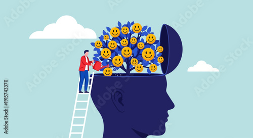 Teamwork and creativity as people work on a giant head with colorful gears, symbolizing innovative problem solving and mental clarity