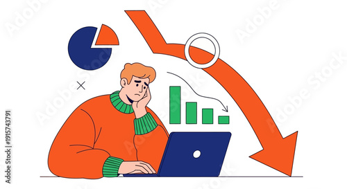 Man analyzing business data on laptop with graphs and charts around him