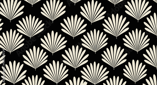 Illustration of a repeating pattern of white fan shapes on a black background viewed from directly above
