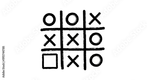 Tic Tac Toe game grid with Xs and Os on a simple grid background displayed from a straightforward viewpoint