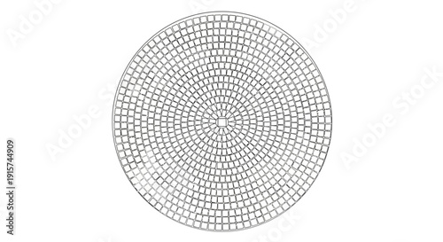 A circular pattern of small gray squares forming a radial grid, viewed from directly above, showcasing a geometric design