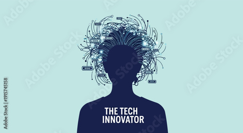 Stunning tech innovator with glowing connections in head