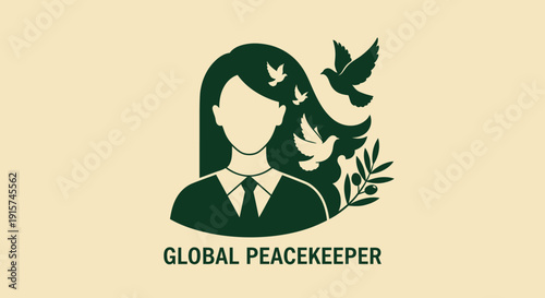 Global peacekeeper symbol with dove and olive branch