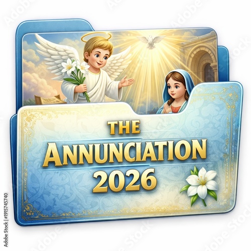 Folder icon illustration of The Annunciation scene with angel and Mary