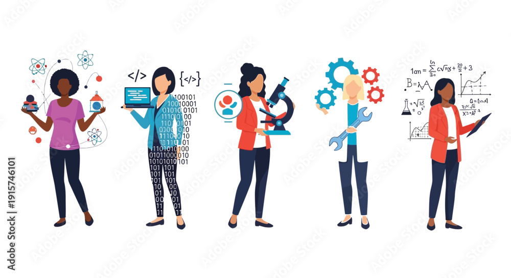 Fototapeta premium Diverse group of professional women excelling in science technology engineering and mathematics fields